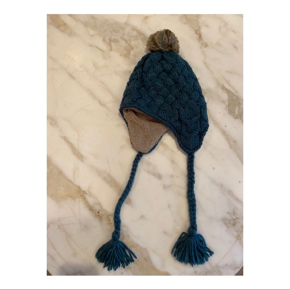 Teal hat with lining Pom and tassels
